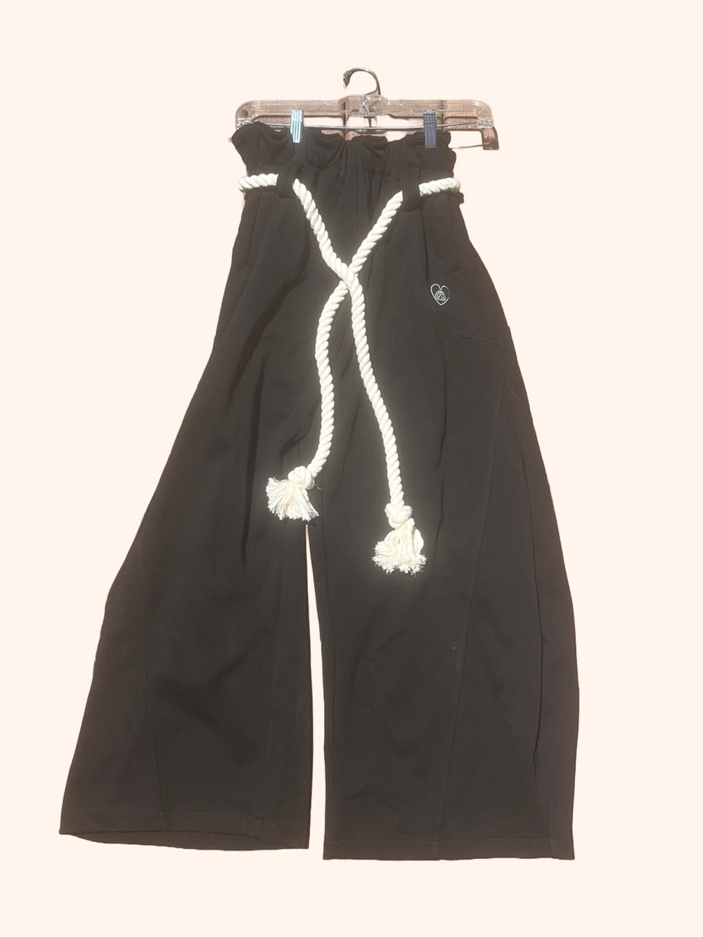 Wide Leg Black Pants with Rope Belt